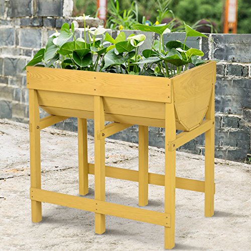 Costway Hochbeet Holz, Blumenbeet, Blumenkasten Garten, Pflanzkasten Gelb - 3