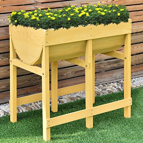 Costway Hochbeet Holz, Blumenbeet, Blumenkasten Garten, Pflanzkasten Gelb - 5