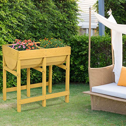Costway Hochbeet Holz, Blumenbeet, Blumenkasten Garten, Pflanzkasten Gelb - 6