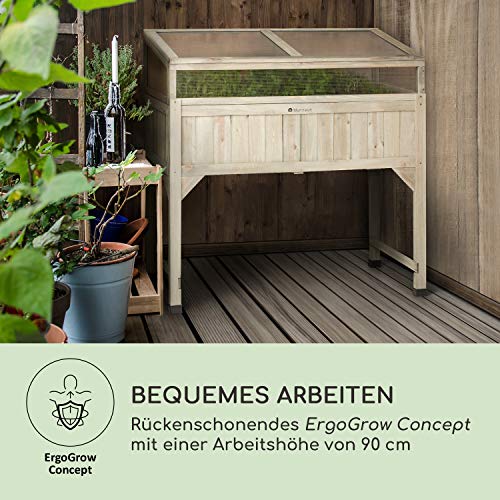 blumfeldt Altiplano Terrado Hochbeet – 120 x 121 x 54 cm (BxHxT), Gewächshaus mit Polycarbonat-Scheiben, solides Kiefern-Holz, große Anbaufläche, Holz - 2