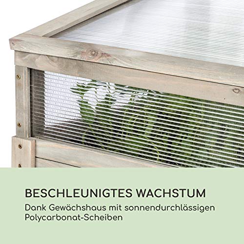 blumfeldt Altiplano Terrado Hochbeet – 120 x 121 x 54 cm (BxHxT), Gewächshaus mit Polycarbonat-Scheiben, solides Kiefern-Holz, große Anbaufläche, Holz - 3