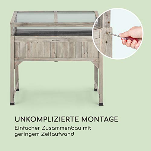 blumfeldt Altiplano Terrado Hochbeet – 120 x 121 x 54 cm (BxHxT), Gewächshaus mit Polycarbonat-Scheiben, solides Kiefern-Holz, große Anbaufläche, Holz - 9